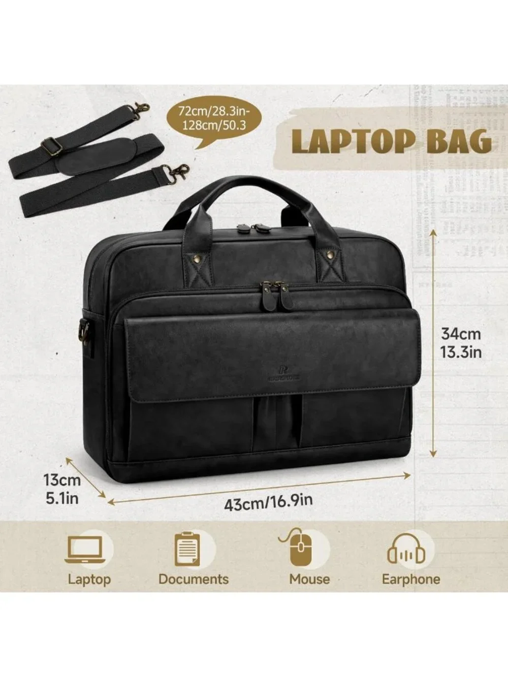 Stylish Vintage Leather Messenger Bag for 15.6